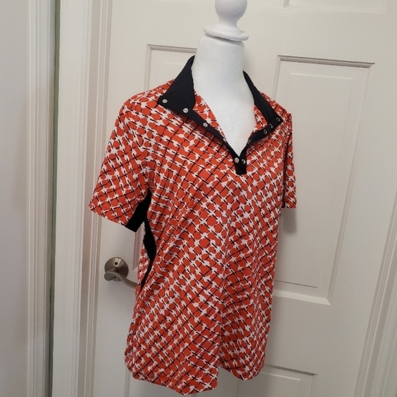 TAIL Red Geometric Print Golf/Athlesiure Knit Top Size Large, colorful and comfy - Picture 5 of 11